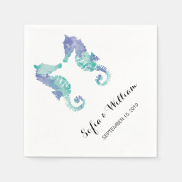 Servilleta De Papel Acuarela de caballito de mar costero | Boda