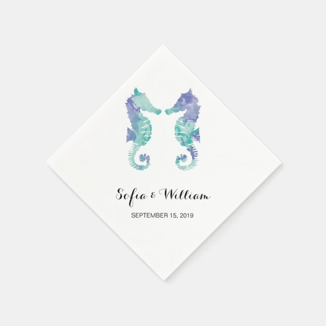 Servilleta De Papel Acuarela de caballito de mar costero | Boda (Borde)