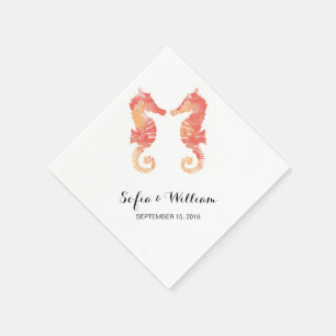 Servilleta De Papel Acuarela de caballito de mar costero   Boda Napkin