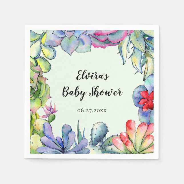 Servilleta De Papel Acuarela de cactus suculenta (Anverso)