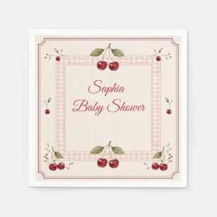 Servilleta De Papel Acuarela de cereza para baby shower con gingham ro