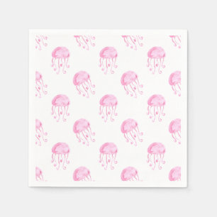 Servilleta De Papel acuarela de color rosa medusas de playa