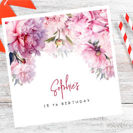 Servilleta De Papel acuarela de fiesta de cumpleaños de las peonías ro