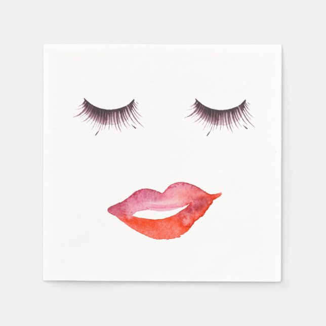 Servilleta De Papel Acuarela de labios y pestañas (Anverso)