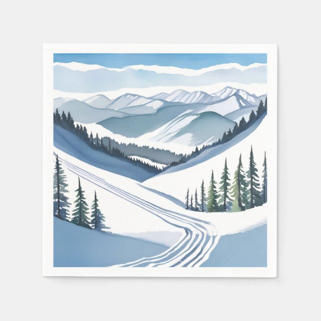 Servilleta De Papel Acuarela de Montaña de Esquí (Anverso)