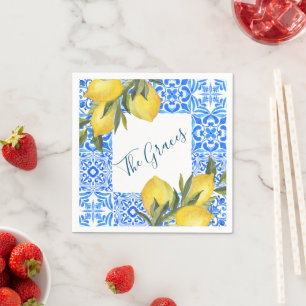 Servilleta De Papel Acuarela de mosaico toscano con limón