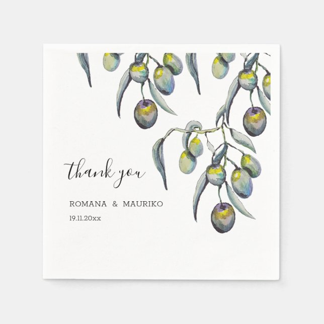 Servilleta De Papel Acuarela de oliva mágica pintada a mano (Anverso)