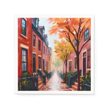 Acuarela de otoño de Boston Beacon Hill Massachuse