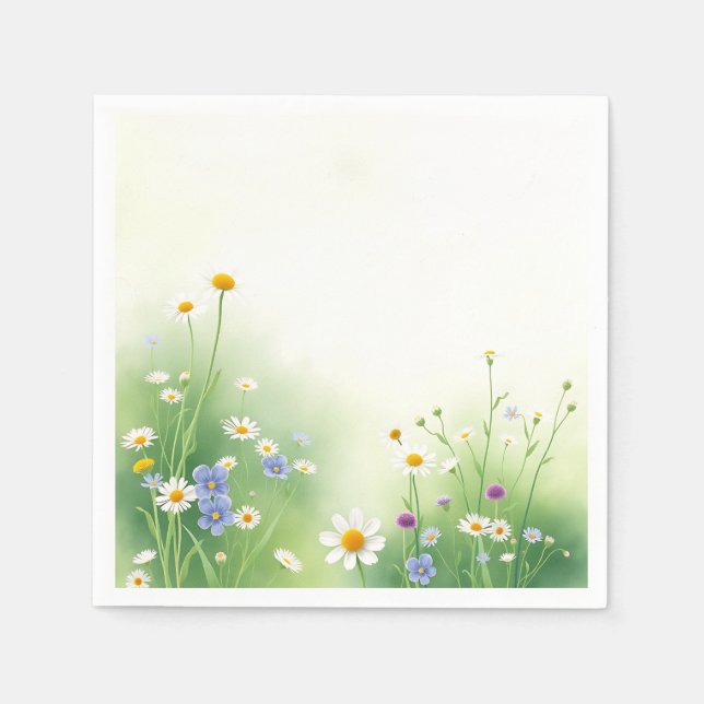 Servilleta De Papel Acuarela de primavera pradera con flores silvestre (Anverso)