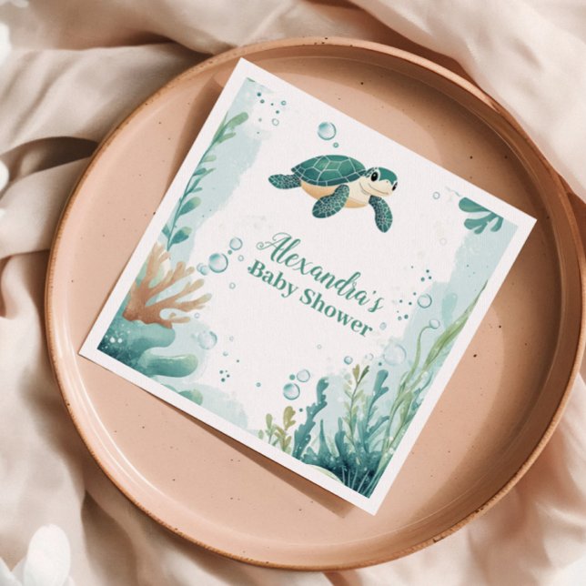 Servilleta De Papel Acuarela de tortuga marina de Baby Shower (Subido por el creador)