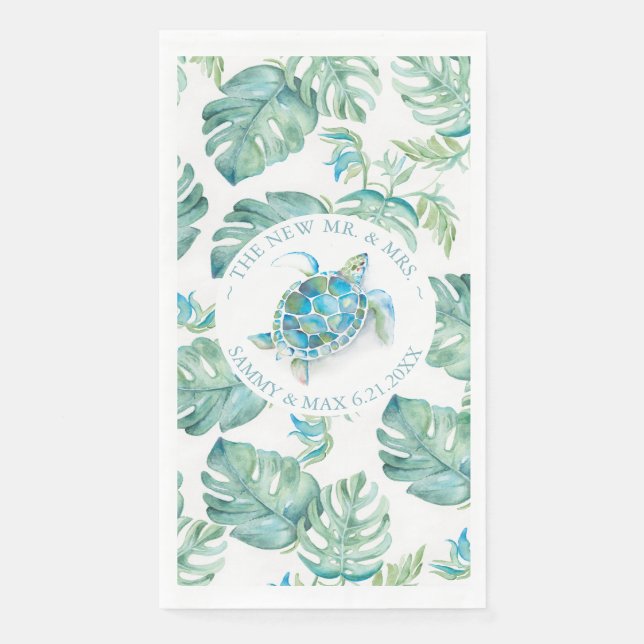 Servilleta De Papel Acuarela de tortuga marina tropical (Anverso)
