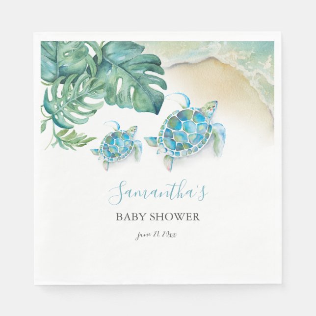 Servilleta De Papel Acuarela de tortuga marina tropical (Anverso)