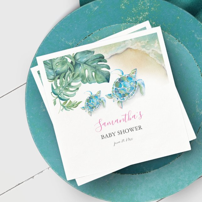 Servilleta De Papel Acuarela de tortuga marina tropical (baby shower custom napkins Tropical Sea Turtle Watercolor )