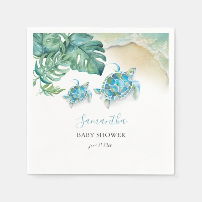 Servilleta De Papel Acuarela de tortuga marina tropical (Anverso)