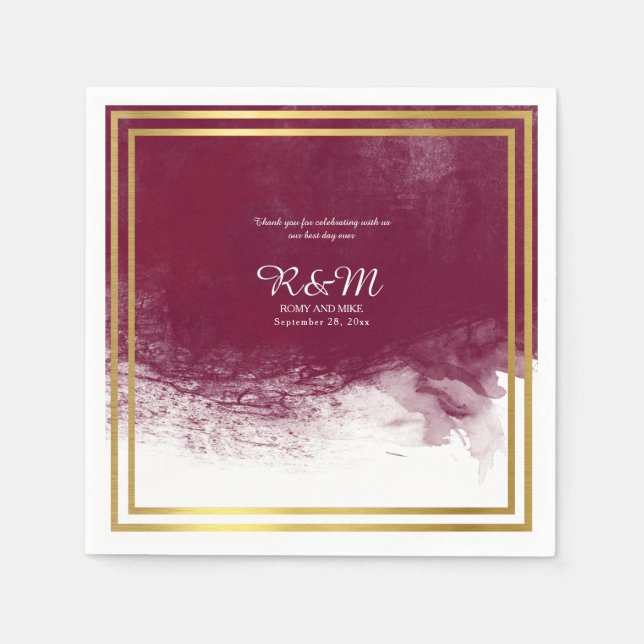 Servilleta De Papel Acuarela de vino sobre boda personalizado blanco (Anverso)