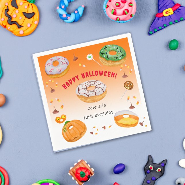 Servilleta De Papel Acuarela Donut-licioso Candy de Halloween Gracias (A fun watercolor Halloween napkin that you can personalize easily.)