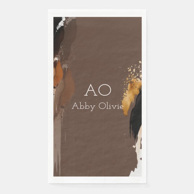 Servilleta De Papel acuarela dorada marrón beige (Anverso)