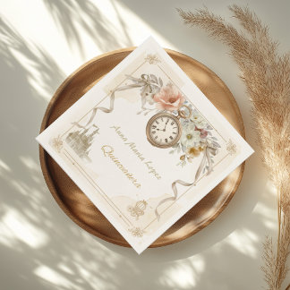 Servilleta De Papel Acuarela dorada tema de Cenicienta quinceañera