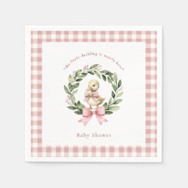 Servilleta De Papel Acuarela Duck Wreath Baby Shower Pink Napkins
