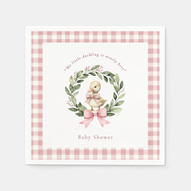 Servilleta De Papel Acuarela Duck Wreath Baby Shower Pink Napkins (Anverso)
