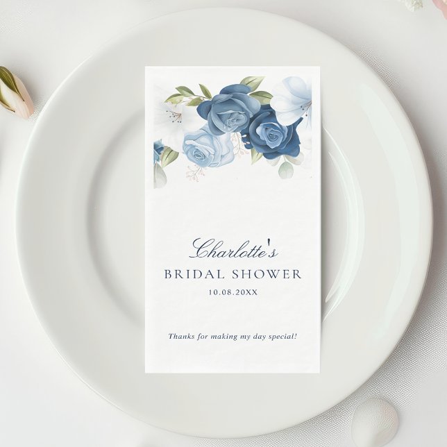 Servilleta De Papel Acuarela Dusty Blue Floral Bridal Shower (Dusty Blue Script Watercolor Bridal Shower Guest Paper Towel)