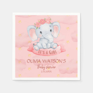 Servilleta De Papel Acuarela Elefante floral rosa Chica Baby Shower 