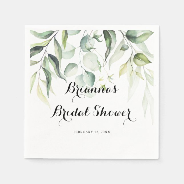 Servilleta De Papel Acuarela Eucalyptus Green Bridal Shower Napkins (Anverso)