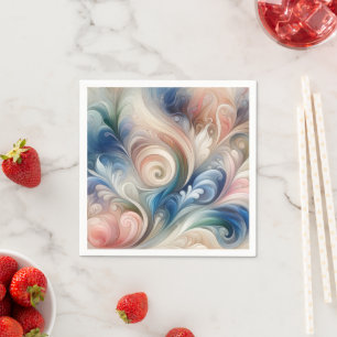 Servilleta De Papel Acuarela Fantasía Pastel Floral Azul & Crema