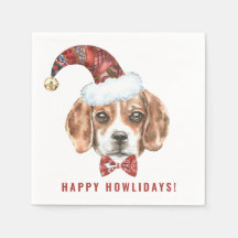 Acuarela festiva Beagle Santa Happy Howlidays