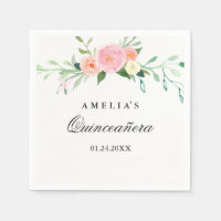 Acuarela Floral Botánica Quinceanera Napkin