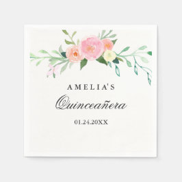 Servilleta De Papel Acuarela Floral Botánica Quinceanera Napkin
