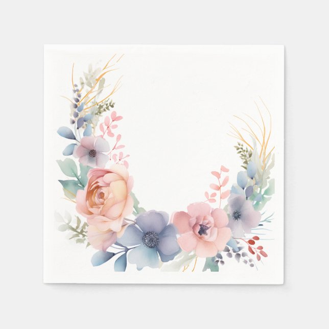 Servilleta De Papel Acuarela Floral Botánica Romántica (Anverso)