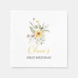 Servilleta De Papel Acuarela floral de flor silvestre para primer cump