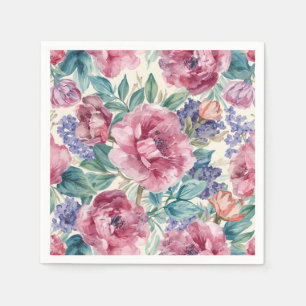 Servilleta De Papel Acuarela Floral de Peonía Botánica Floraciones de