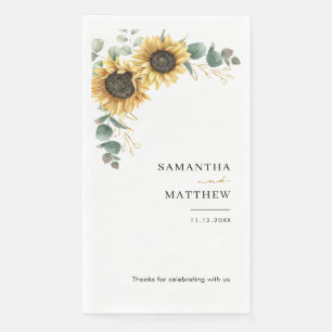 Servilleta De Papel Acuarela Floral Girasol Eucalipto Boda