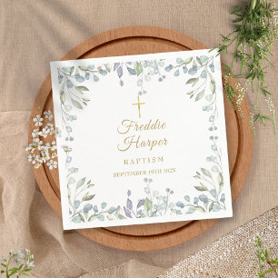 Servilleta De Papel Acuarela Floral Lila Bautizo