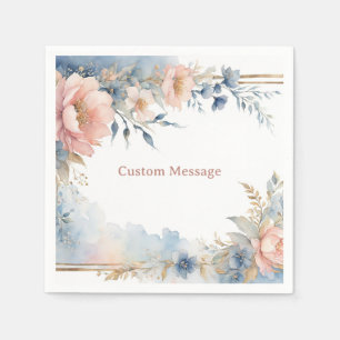 Servilleta De Papel Acuarela Floral Marco Dorado Personalizado Elegant
