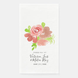 Servilleta De Papel Acuarela Floral Rosa Beige Rubor Hoja Boda