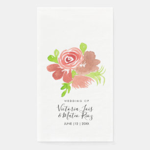 Servilleta De Papel Acuarela Floral Rosa Beige Rubor Hoja Boda