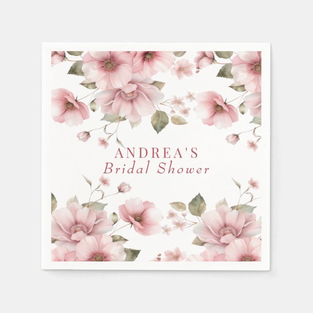 Servilleta De Papel Acuarela floral rosa rubor  (Anverso)