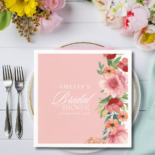Servilleta De Papel Acuarela floral rubor rosa desayuno de boda