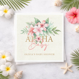 Servilleta De Papel Acuarela Floral Tropical Rosa Aloha Baby Shower