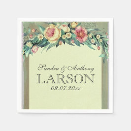 Servilleta De Papel Acuarela Floral Verde y Boda rosa Napkin