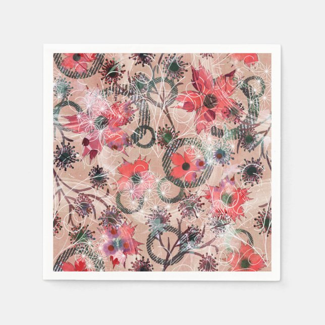 Servilleta De Papel Acuarela, flores. (Anverso)