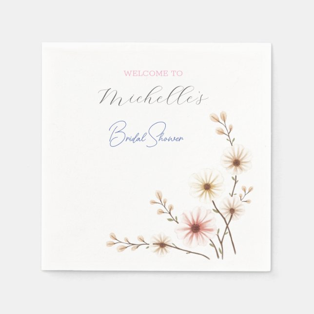 Servilleta De Papel Acuarela Flores Bridal Shower Lindo  (Anverso)