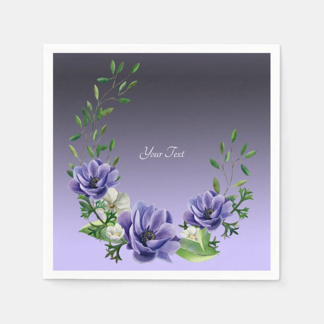 Servilleta De Papel Acuarela Flores Púrpuras (Anverso)