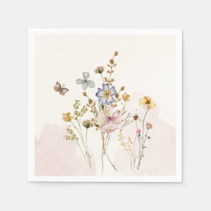 Servilleta De Papel Acuarela Flores silvestres rosadas prensadas y sec