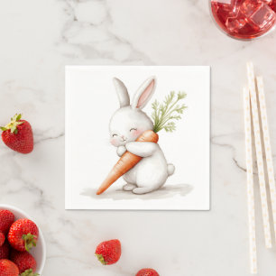 Servilleta De Papel Acuarela Fluffy Bunny Carrot Love