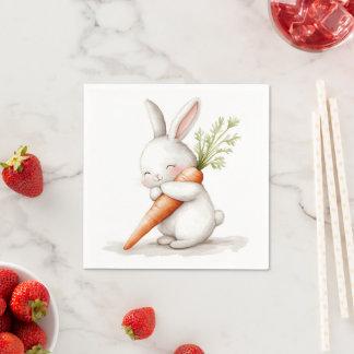 Servilleta De Papel Acuarela Fluffy Bunny Carrot Love