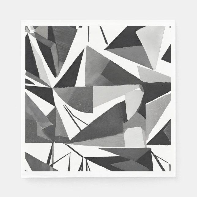 Servilleta De Papel Acuarela geométrica moderna abstracta en blanco y  (Anverso)